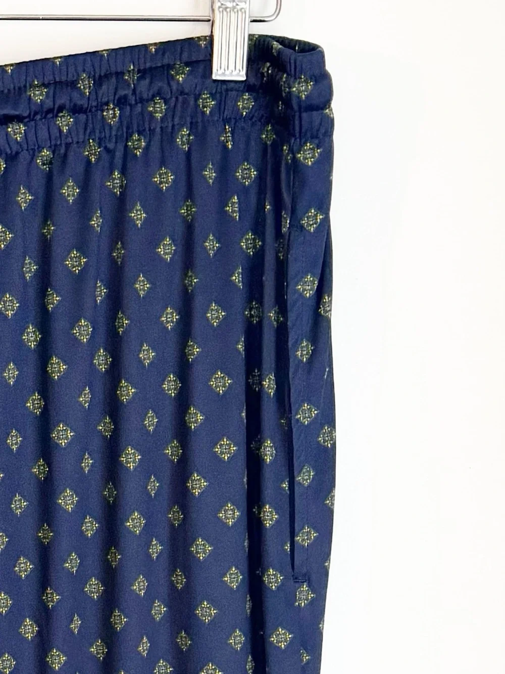 Navy Printed Satin Drawstring Wide-Leg Pajama Pants
